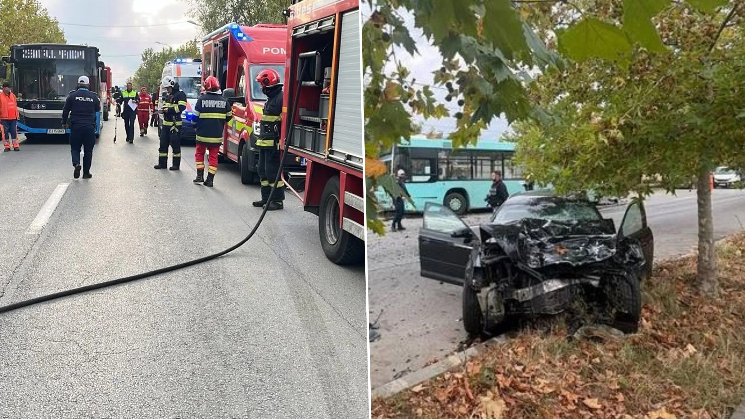 Accident grav între un autobuz și un autoturism în Craiova: a fost activat Planul Roșu de Intervenție