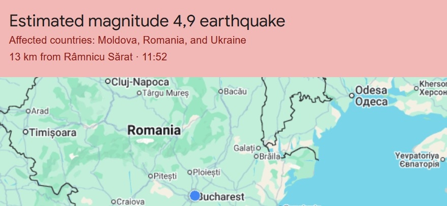Cutremur de magnitudine 4,8 în zona Vrancea, luni. Mișcarea seismică a fost resimțită și în București