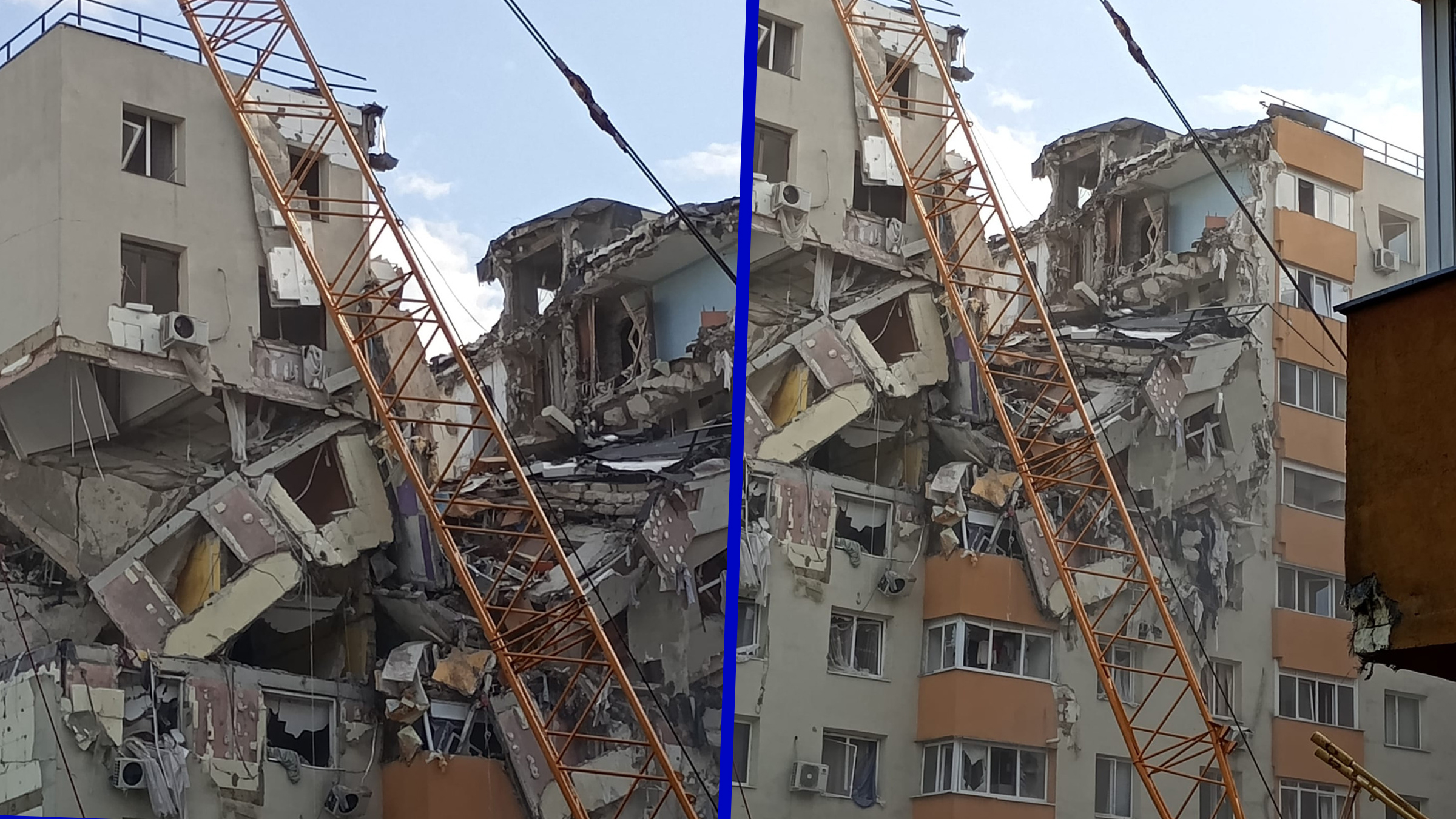 Confuzie în Rahova: Locatarii au crezut că o macara s-a prăbușit peste blocul aflat în demolare