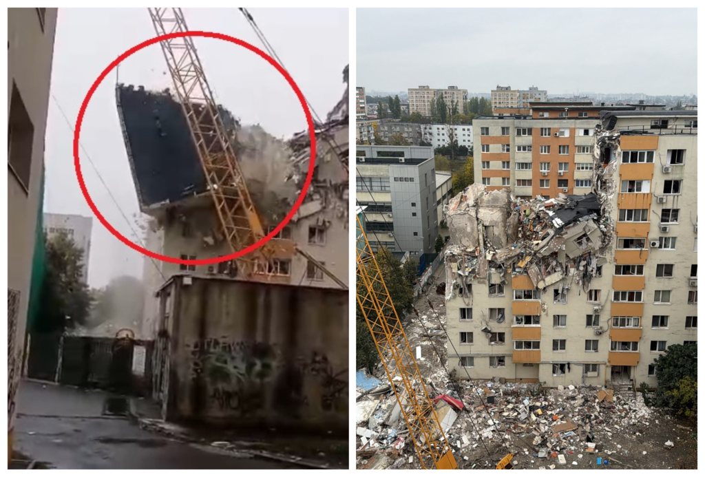 Demolarea blocului din Rahova a început: patru etaje au fost rase de pe poziție