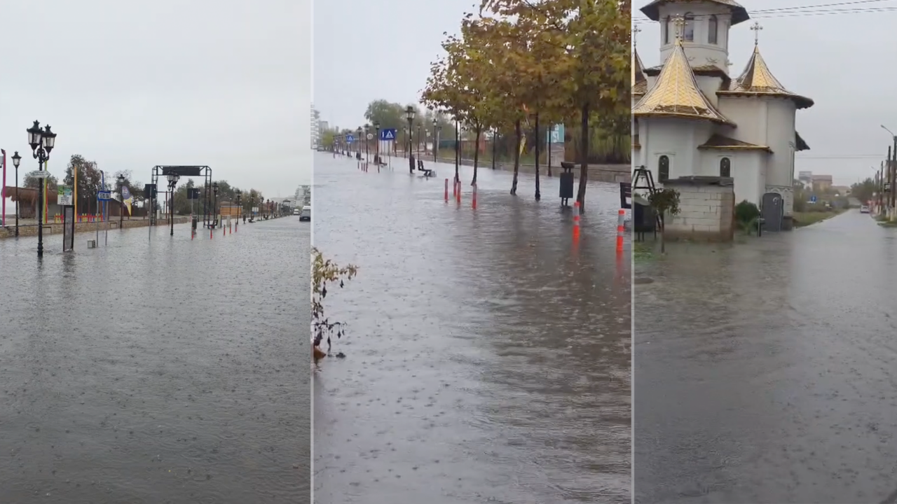 Mamaia este inundată în urma ploilor torențiale. Cod roșu de ploi în Constanța