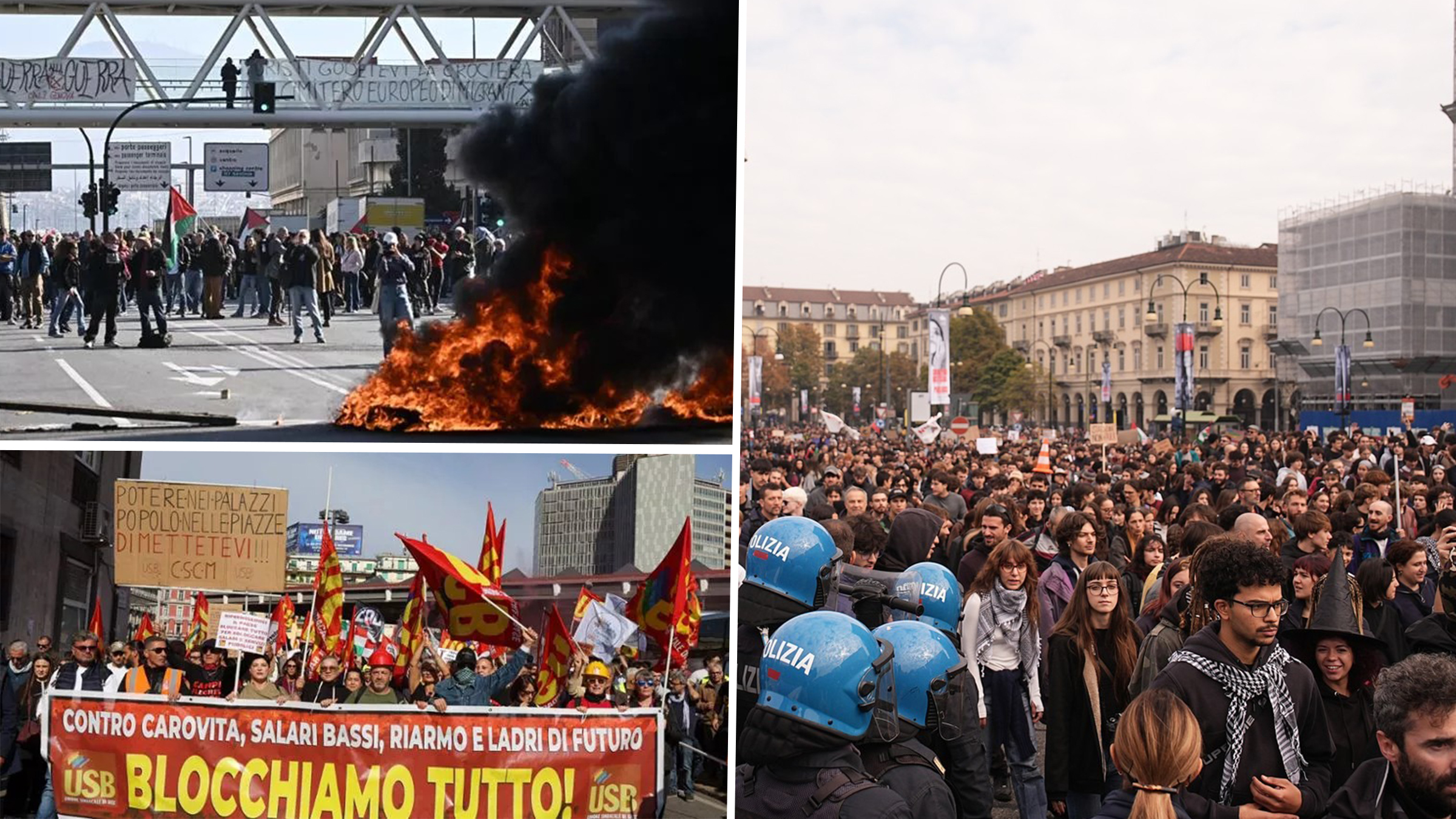 Italia, paralizată de o grevă generală masivă: un milion de protestatari pe străzile a peste 50 de orașe