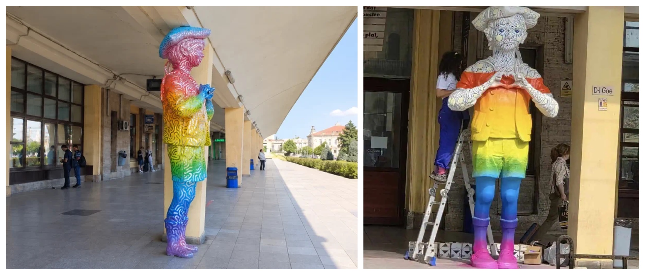 Controverse la Ploiești: Statuia personajului Domnul Goe a fost pictată multicolor