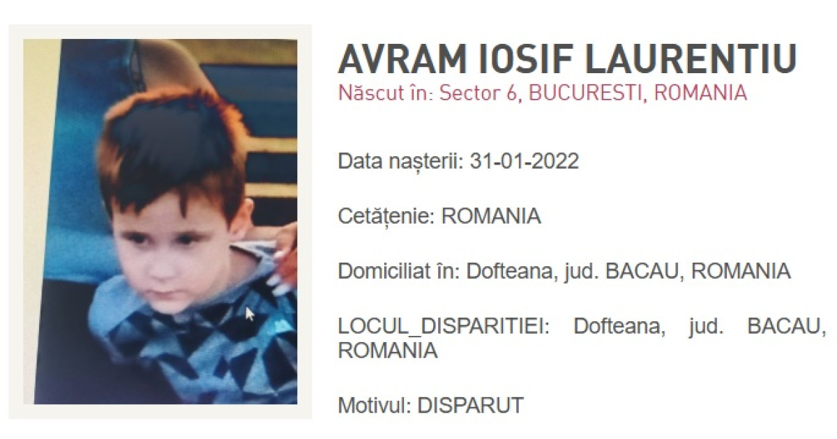 Operațiune masivă de căutare în Bacău pentru un copil de 4 ani dispărut din Dofteana