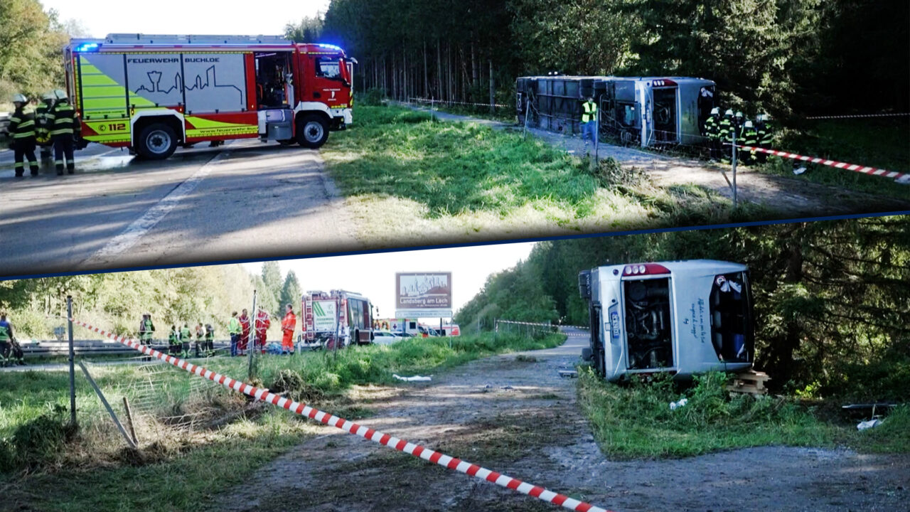 Accident tragic în Germania: Două persoane au murit după ce un autocar cu turiști s-a răsturnat pe autostradă