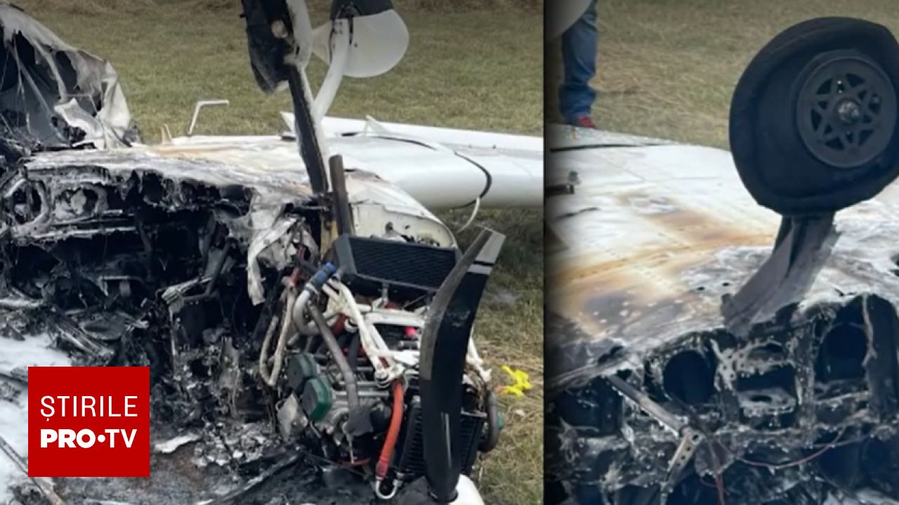 Avion ultraușor răsturnat și incendiat la aterizarea de pe aerodromul din Iași. Pilotul a scăpat cu răni minore