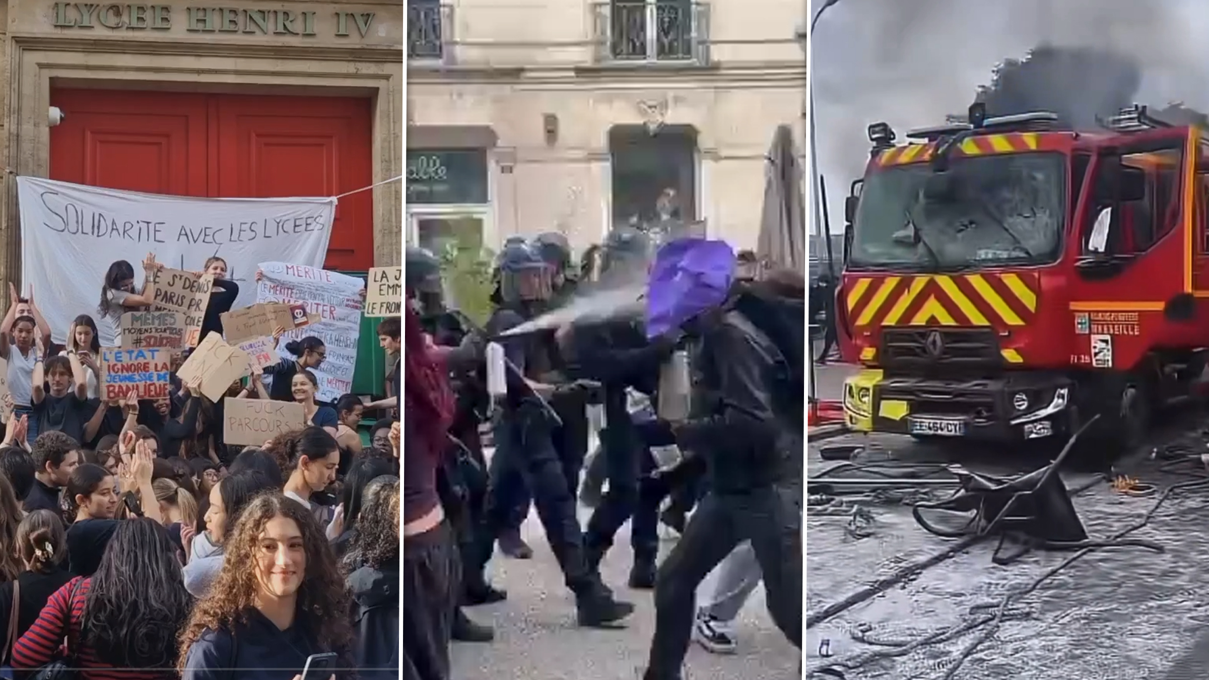 Violență extremă în Franța: personal școlar stropit cu benzină și mașini de pompieri incendiate