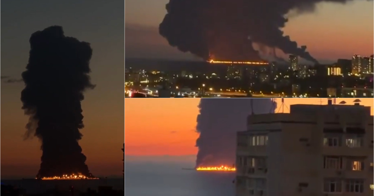 Incendiu masiv pe Marea Neagră după atacul ucrainean asupra unui petrolier lângă Soci