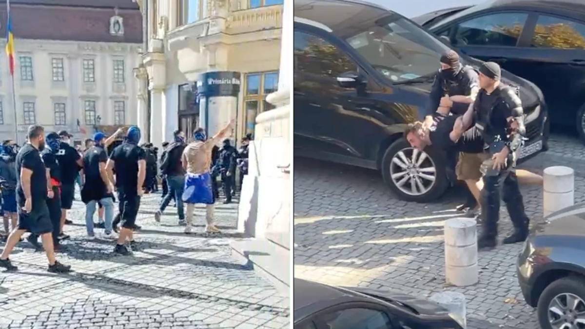 Violențe în centrul Sibiului între suporterii Poli Timișoara și Steaua București