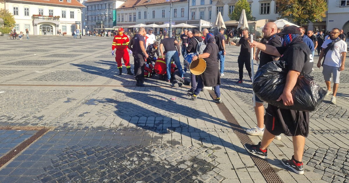 Conflict violent între suporterii Stelei și Poli Timișoara în centrul Sibiului