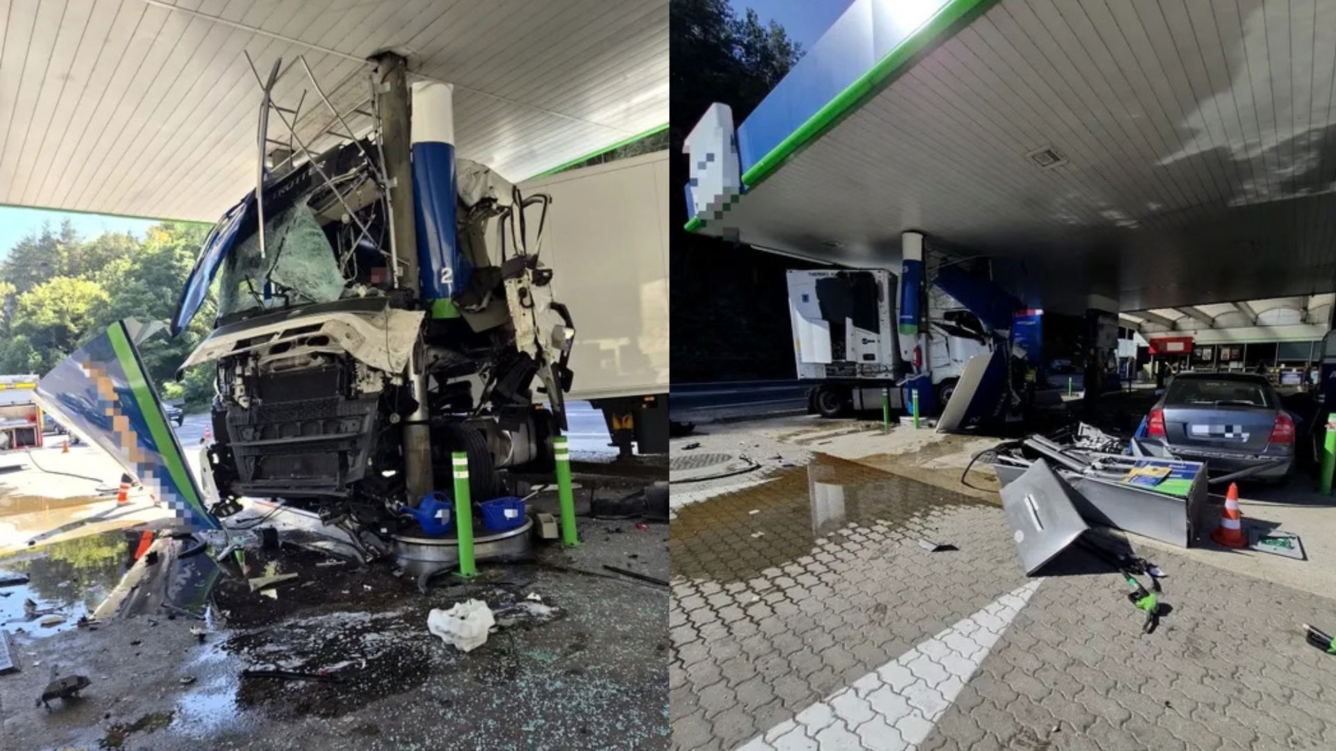 Accident violent la o benzinărie de pe Valea Oltului: șoferul de TIR a intrat pe contrasens stării de ebrietate