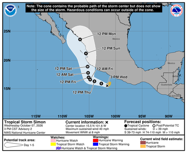 Furtuna tropicală Simon se transformă într-un uragan major care va lovi coasta Mexicului