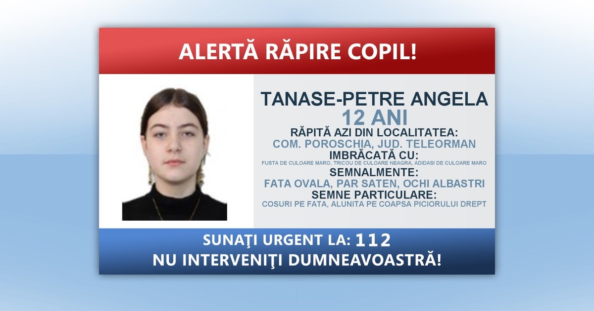 Alertă de răpire în Teleorman: fetiță de 12 ani a fost urcată cu forța într-un autoturism